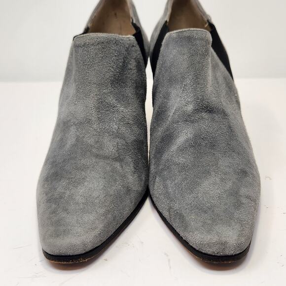 Saks Fifth Avenue Gray Suede Heeled Ankle Booties Size 5.5 B Pointed Toe Slip On - Picture 4 of 9